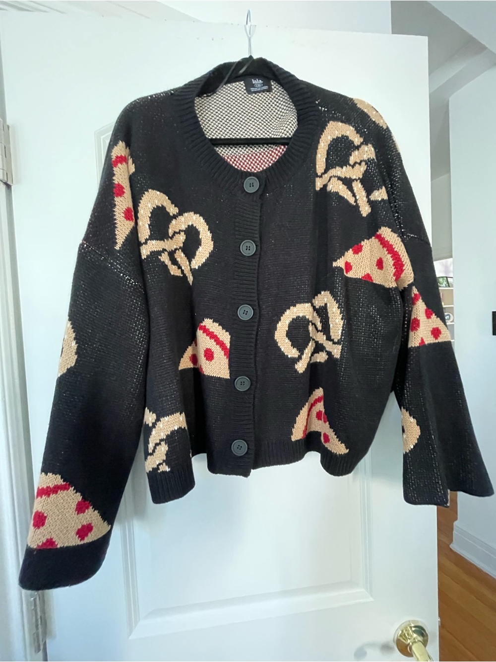 Black Pizza & Pretzel Dressed in LALA Cardigan